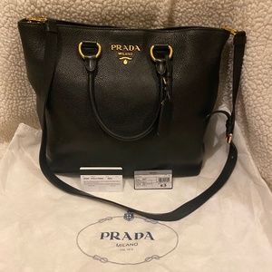 Prada Black Vitello Phenix Leather Shopping Tote Bag